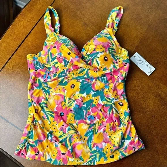 Anne Cole NWT size 32C/34B swim tankini top purple/ orange/ green - Picture 3 of 10